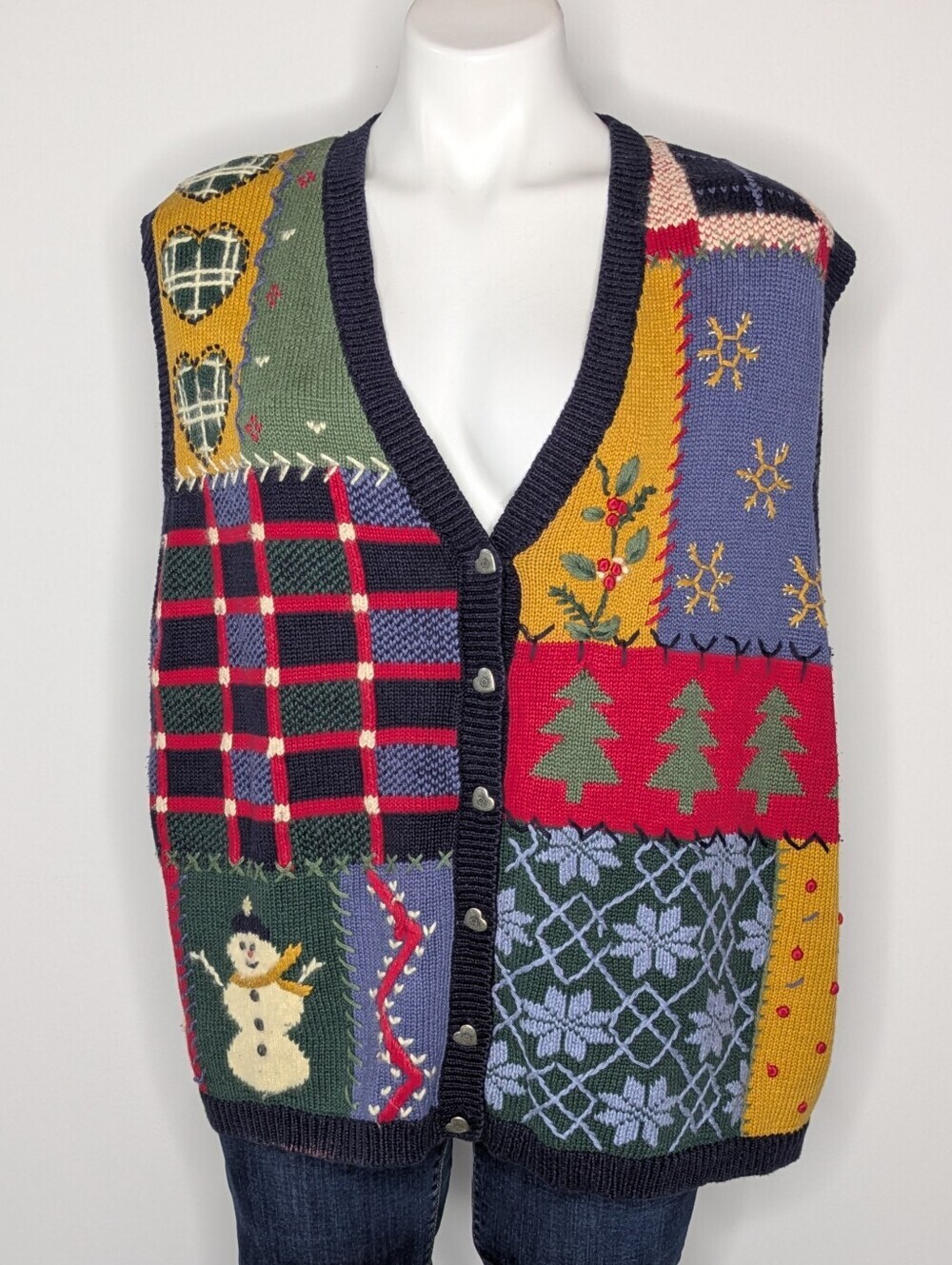 Vintage Classic Elements Red Green Holiday Winter Snowman Vest 1X